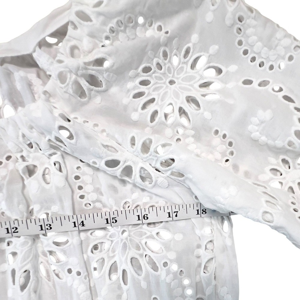 BOSS Dolara Crisp White Cotton Floral Eyelet Belt Midi Dress Slip Lining Size 0 - Picture 7 of 13